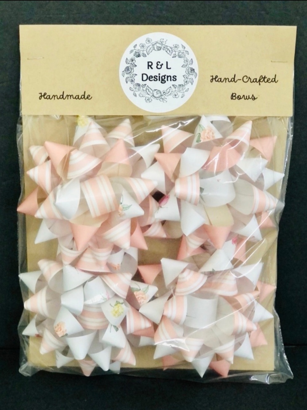 NEW Hand-Crafted Paper Gift Bows Pink Floral Assortment 4 Pack.